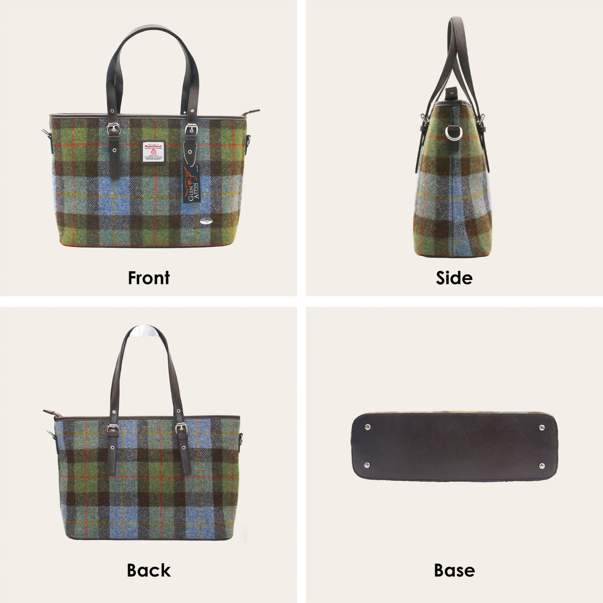 GLEN APPIN Harris Tweed Wool Tote Bag With Detachable Strap