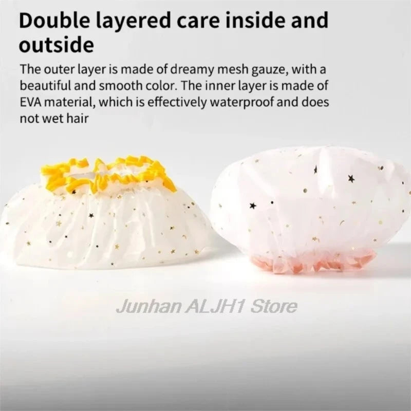 Double Layer Waterproof Shower Cap Reusable Pvc Bathing Hat