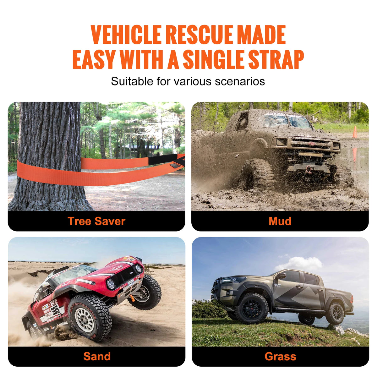 Heavy Duty Polyester Tow Strap Recovery Kit For Jeep Trucks