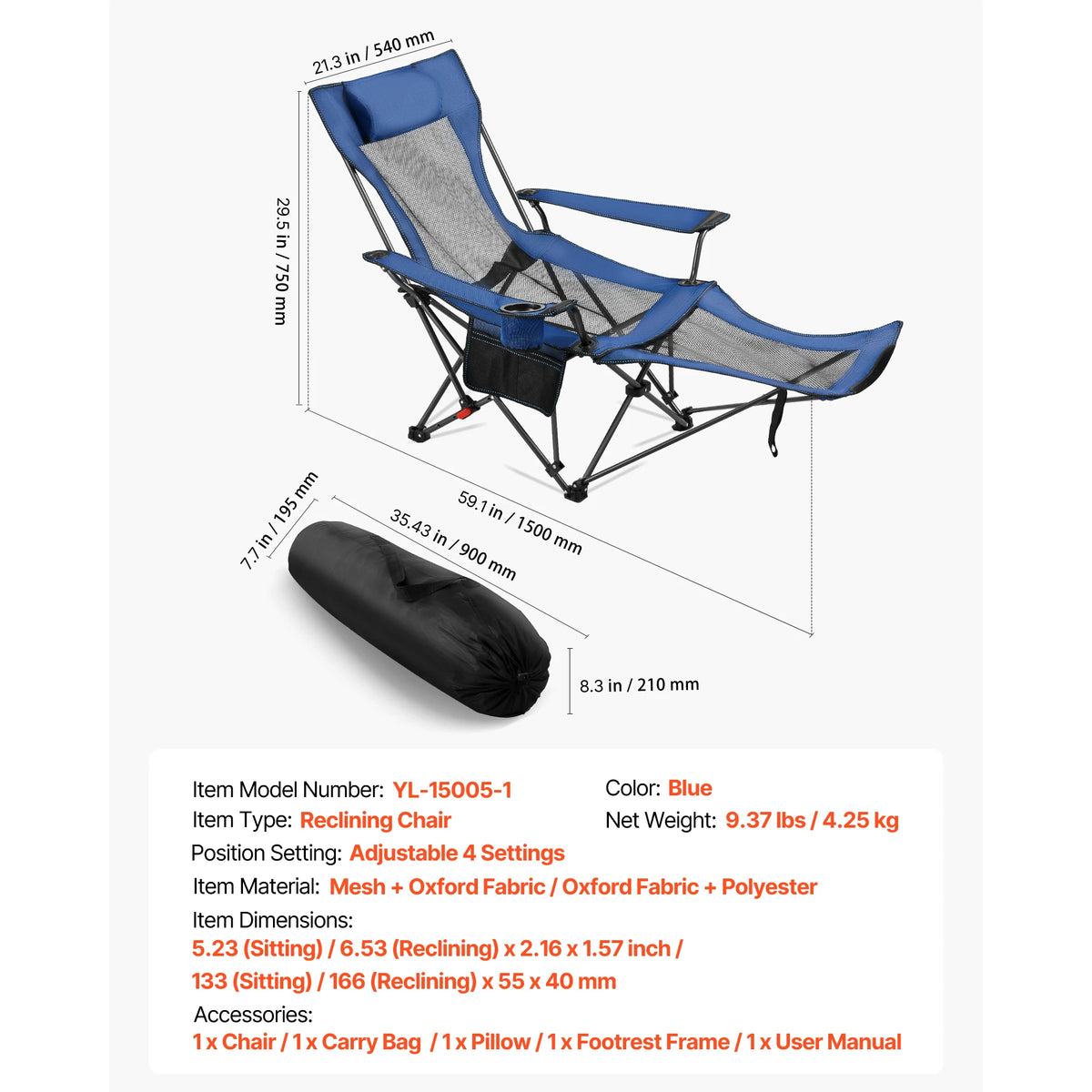 SucceBuy High Back Folding Camping Chair With Armrest