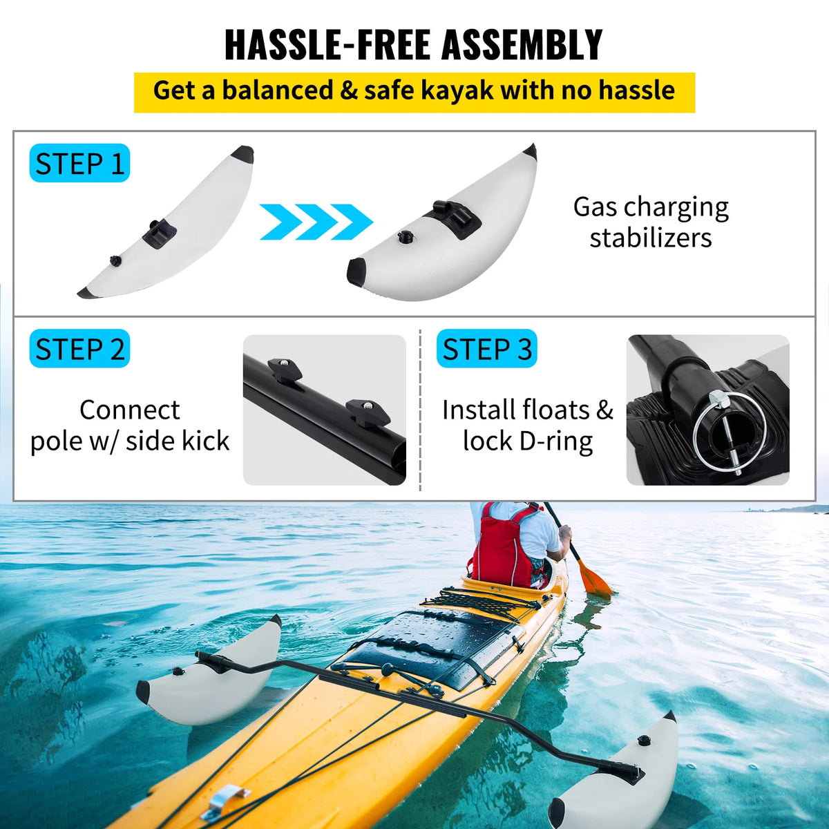 SucceBuy Kayak Outrigger Stabilizers With Inflatable PVC Floats
