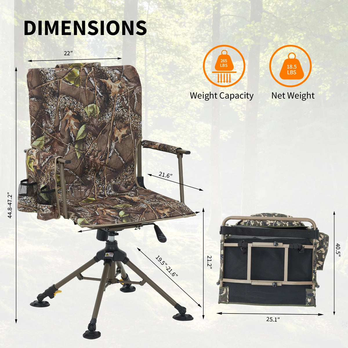 Hosslly Heavy Duty 360 Swivel Folding Camping Dining Chair