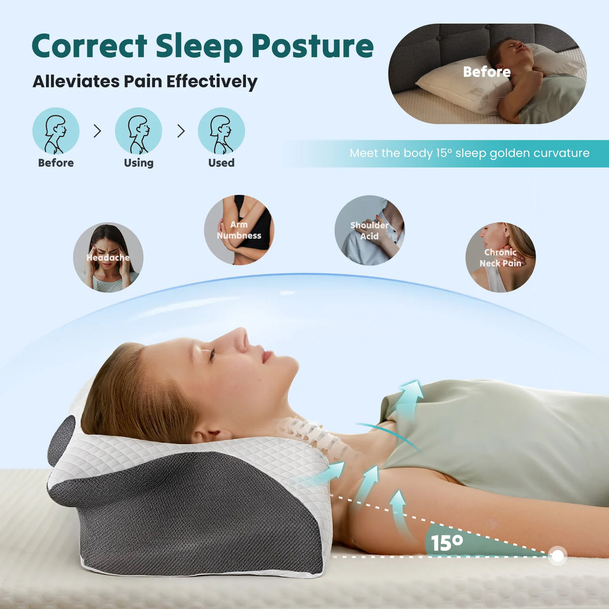 JHK Ergonomic Cervical Neck Pillow With Memory Foam Comfort