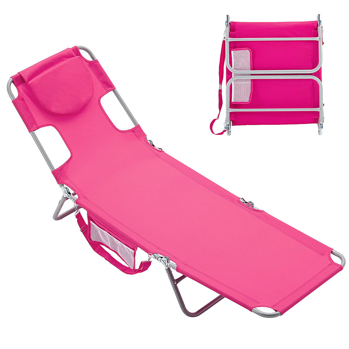 Jhk Adjustable 5-Position Reclining Beach Lounge Chair Open Arms Foldable
