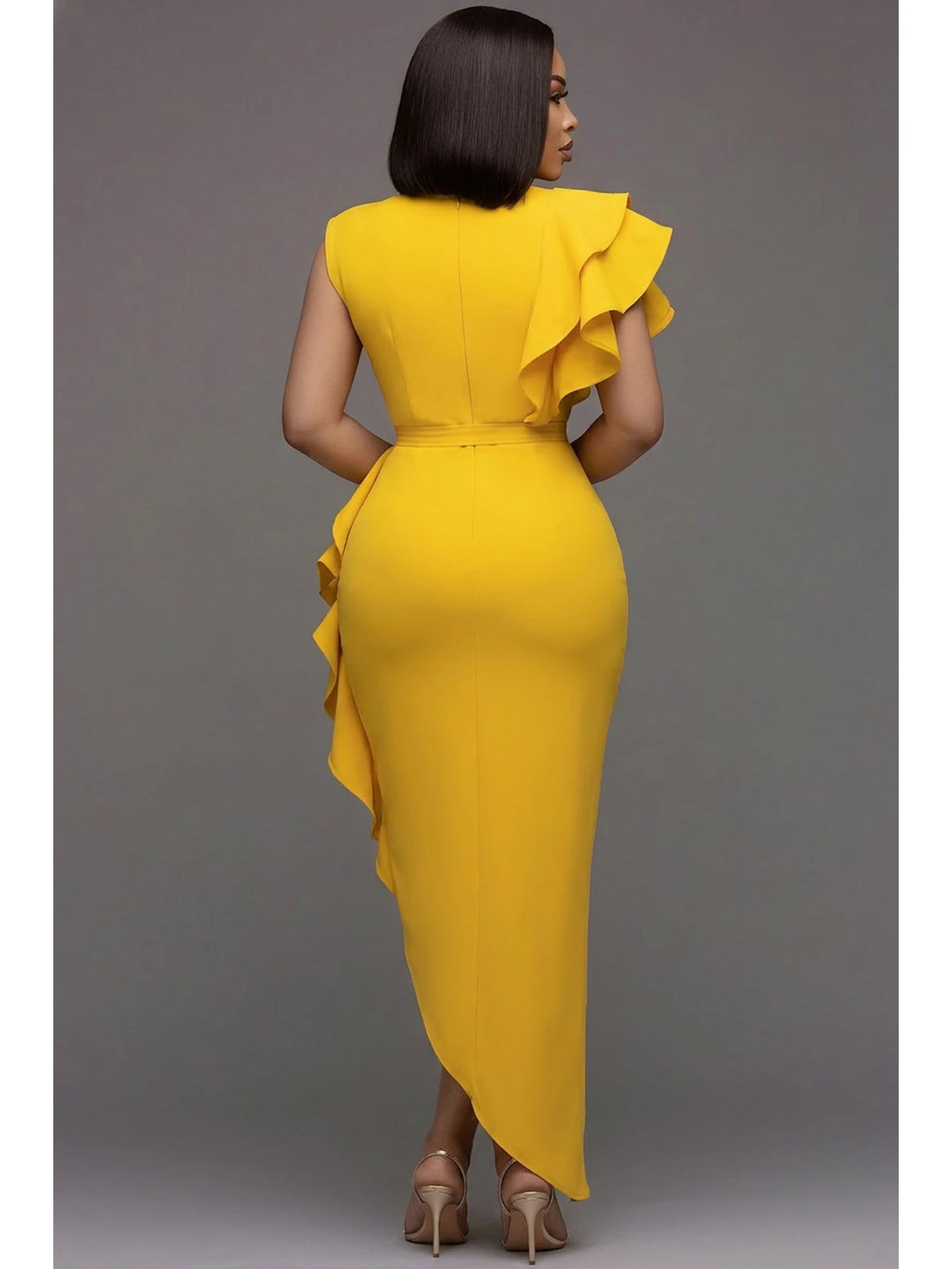 Women's Ruffle Split Maxi Bodycon Evening Party Dress