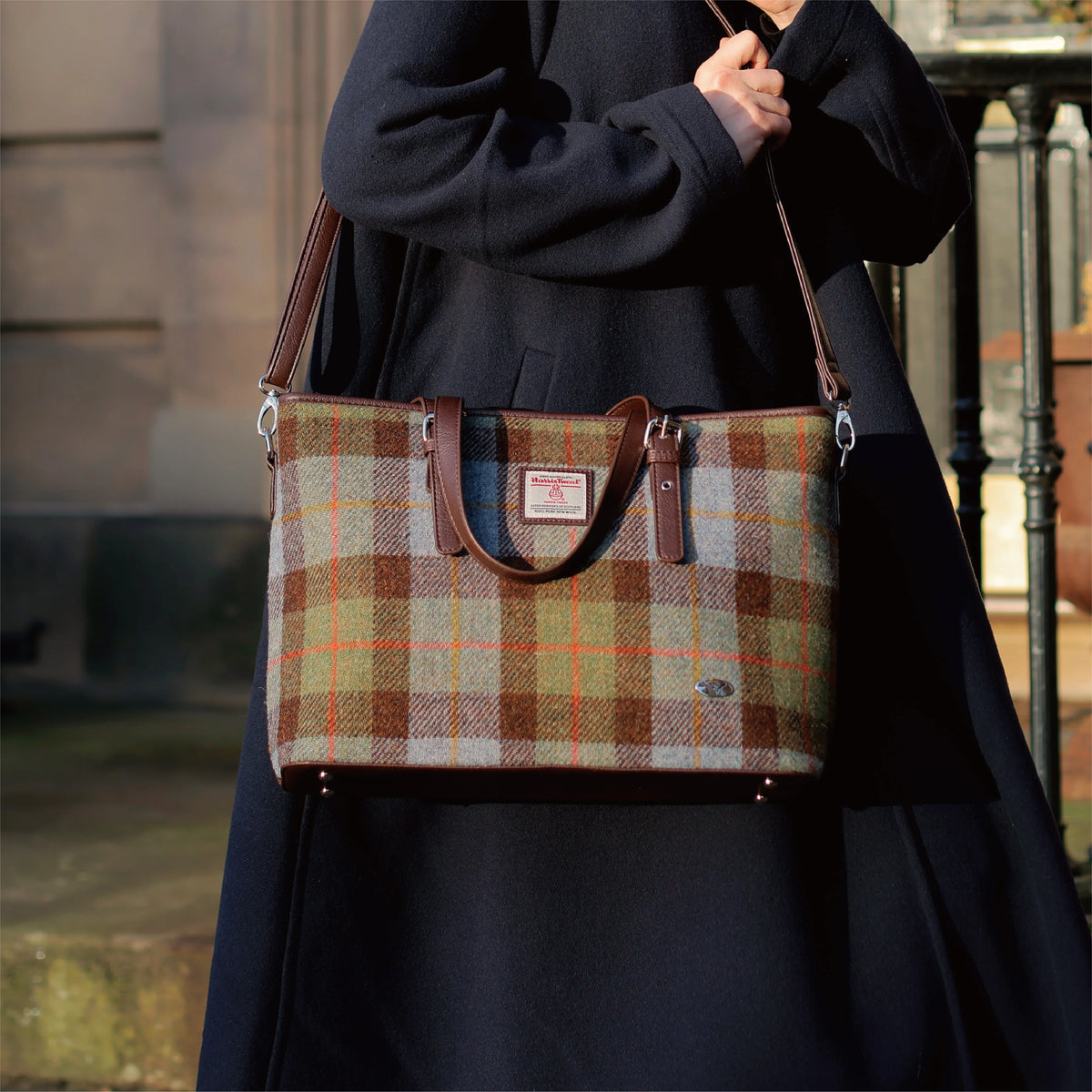 GLEN APPIN Harris Tweed Wool Tote Bag With Detachable Strap