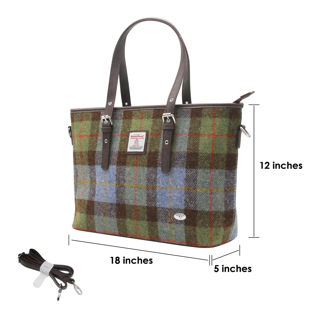 GLEN APPIN Harris Tweed Wool Tote Bag With Detachable Strap