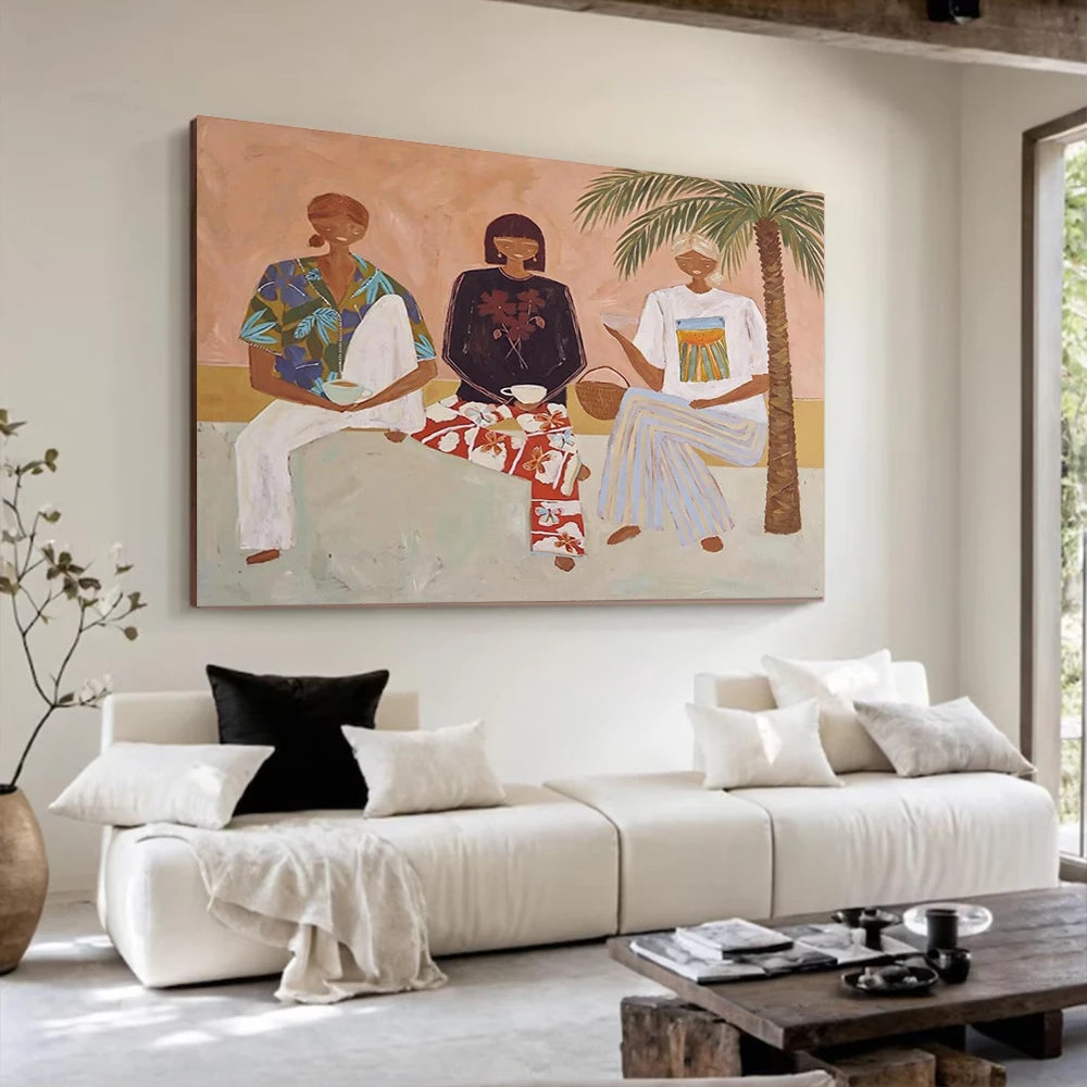 Bimoyear Hand Drawn Abstract Oil Canvas Painting Modern Figure Decor