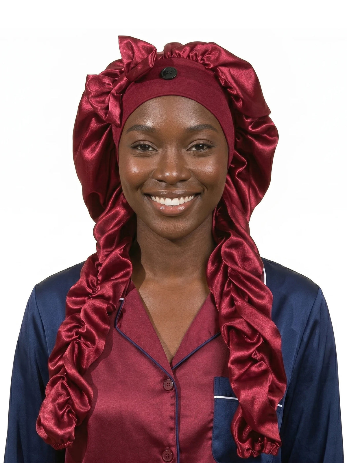 Heatless Satin Sleep Bonnet With Curling Ribbons For Hair