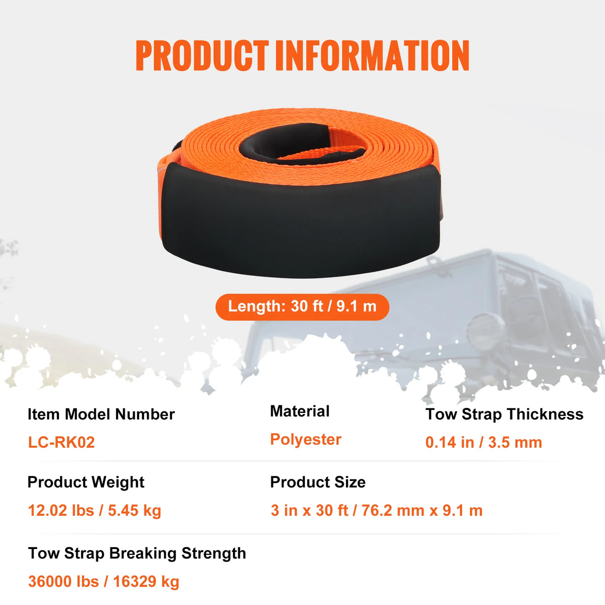 Heavy Duty Polyester Tow Strap Recovery Kit For Jeep Trucks
