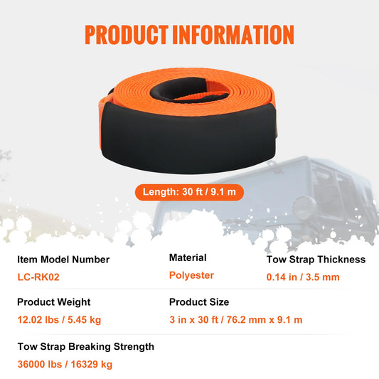 Heavy Duty Polyester Tow Strap Recovery Kit For Jeep Trucks