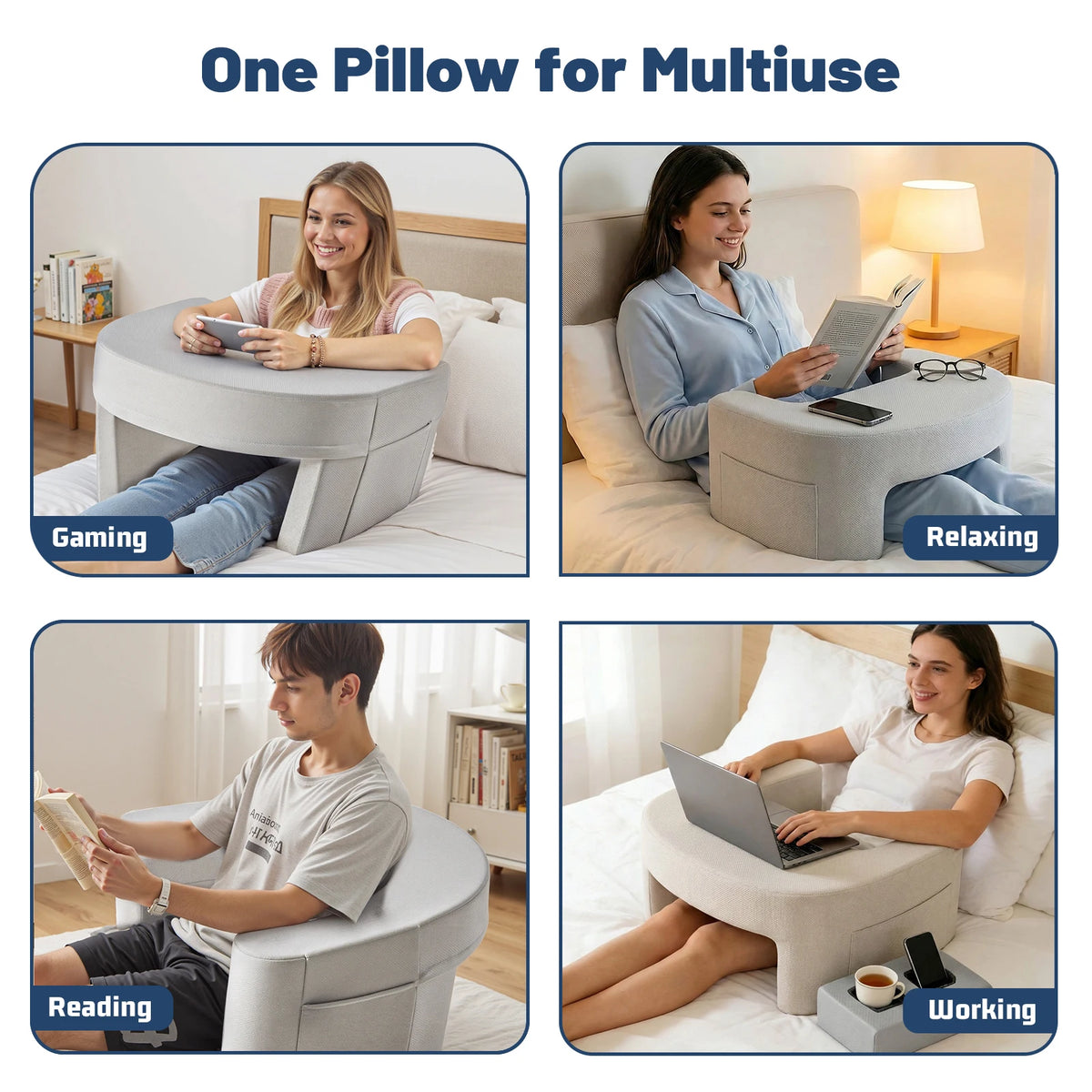 JHK Curved Reading Pillow Ergonomic Memory Foam Neck Support