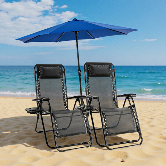 JHK Zero Gravity Folding Outdoor Lounge Chair With Cup Holder Tray
