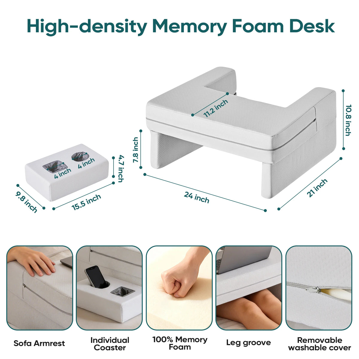JHK Square Memory Foam Reading Pillow With Ventilated Cooling Support