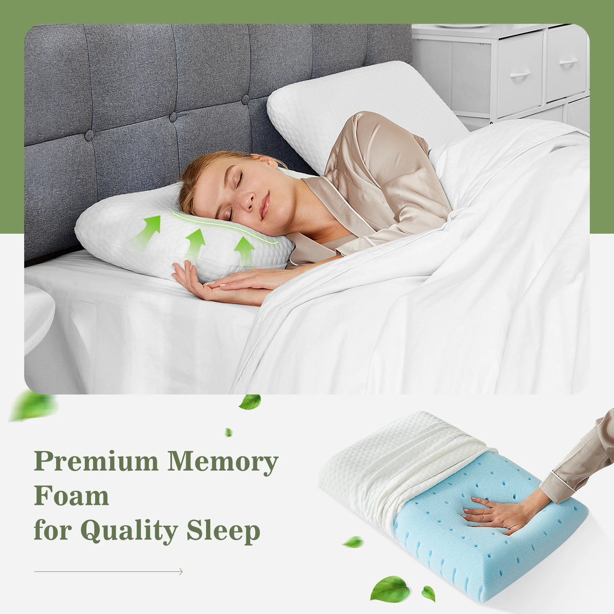 JHK Memory Foam Cooling Pillow With Washable Cover For Comfort