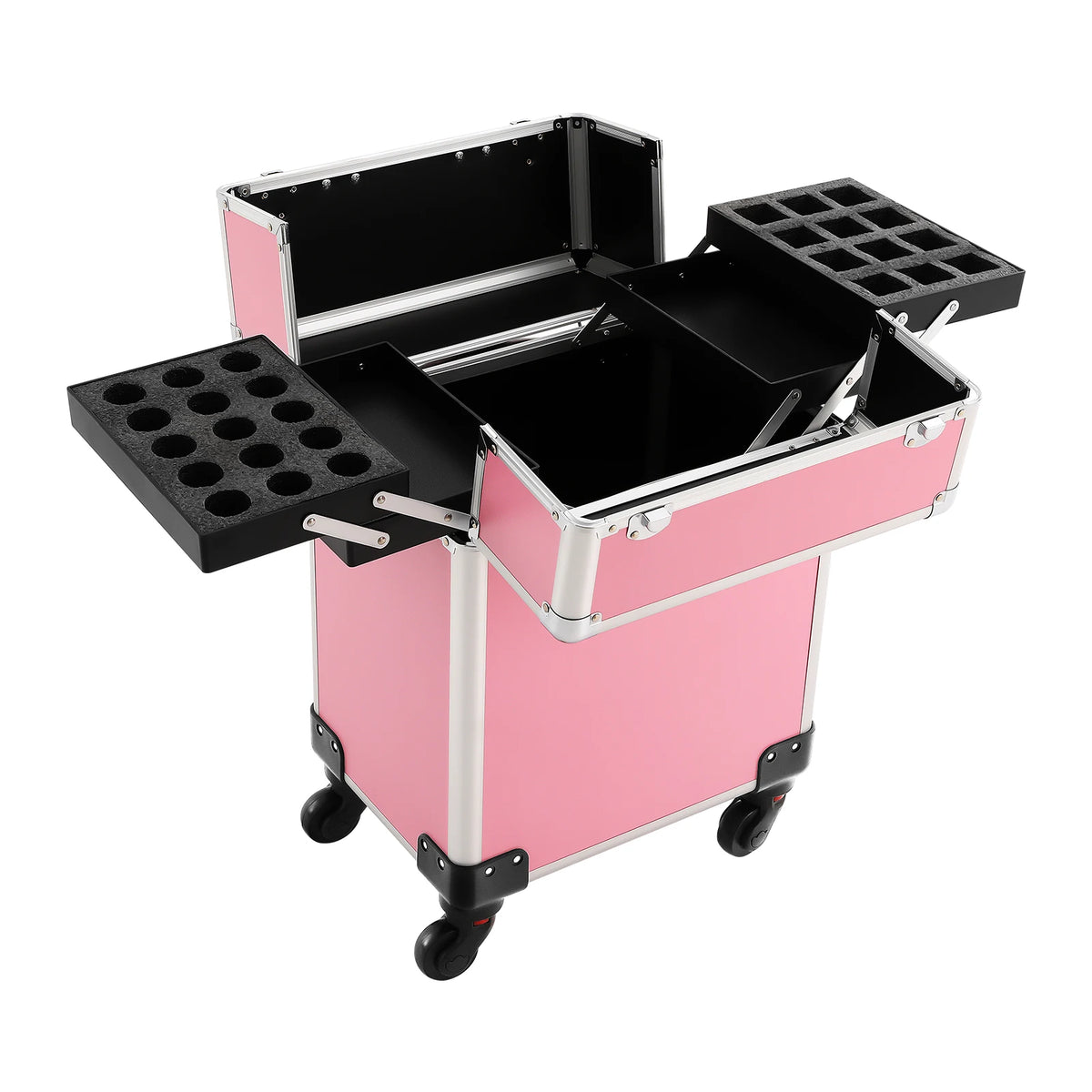 Professional Rolling Makeup Train Case With Removable Drawers