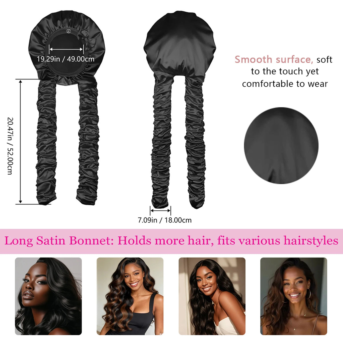 Heatless Satin Sleep Bonnet With Curling Ribbons For Hair