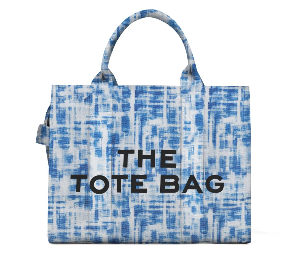 Denim Canvas Tote Bag With Zipper And Shoulder Strap