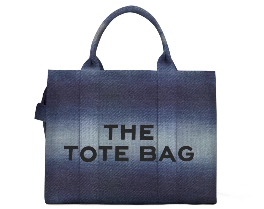 Denim Canvas Tote Bag With Zipper And Shoulder Strap