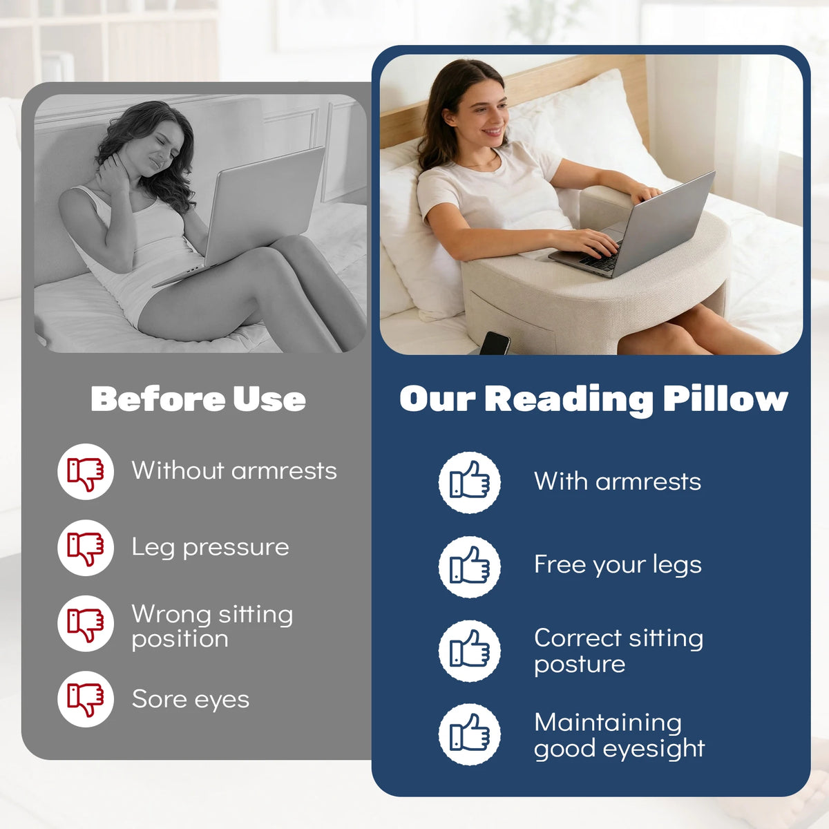 JHK Curved Reading Pillow Ergonomic Memory Foam Neck Support