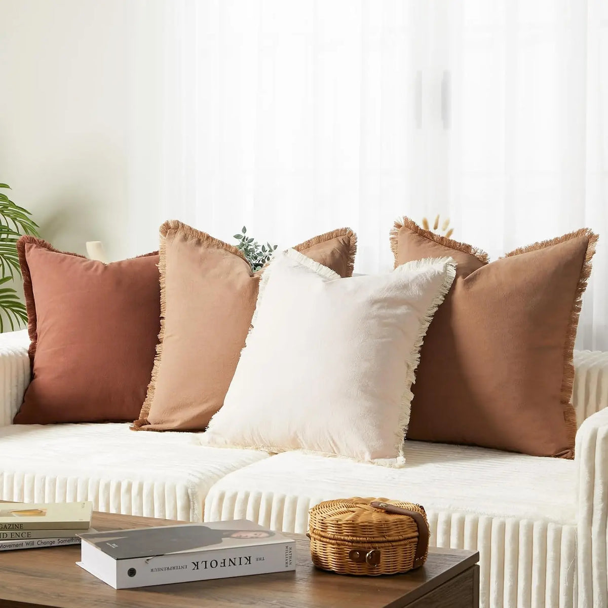 TWISTER.CK Washed Cotton Pillow Covers With Tassels Decorative Farmhouse