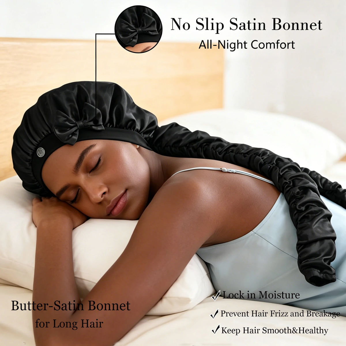 Heatless Satin Sleep Bonnet With Curling Ribbons For Hair