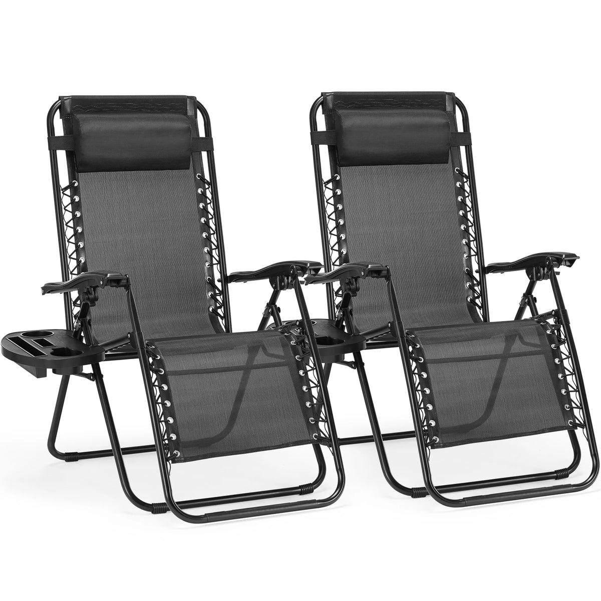 JHK Zero Gravity Folding Outdoor Lounge Chair With Cup Holder Tray