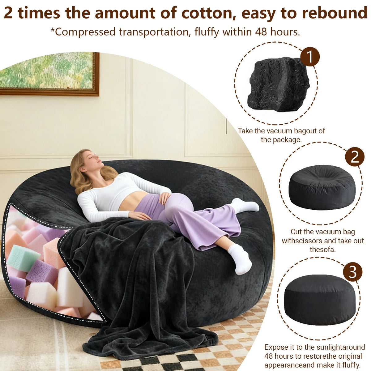Adult Memory Foam Bean Bag Chair With Soft Washable Cover
