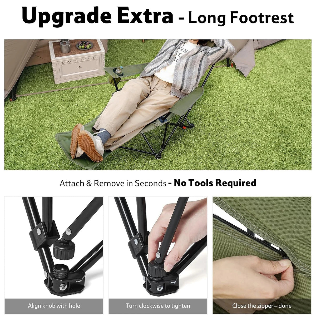 Naturehike 3 Position Adjustable Reclining Camping Chair With Footrest