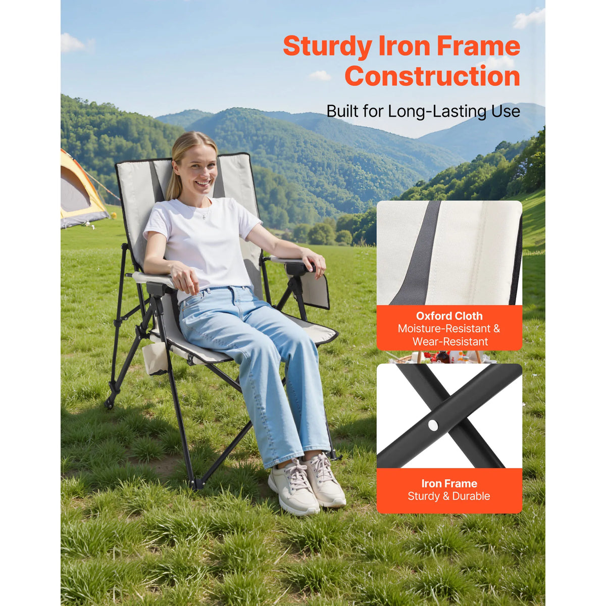 SucceBuy High Back Folding Camping Chair With Armrest