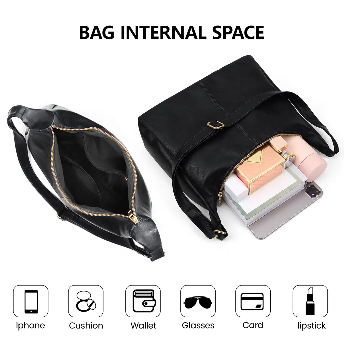 Womens Soft Vegan Leather Shoulder Handbag With Zipper Closure