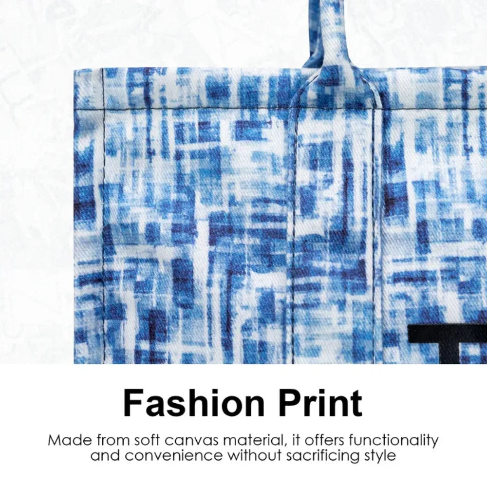 Denim Canvas Tote Bag With Zipper And Shoulder Strap