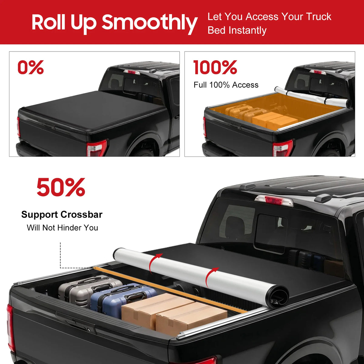 Bymaocar Soft Roll Up Truck Bed Heavy Duty Tonneau Cover