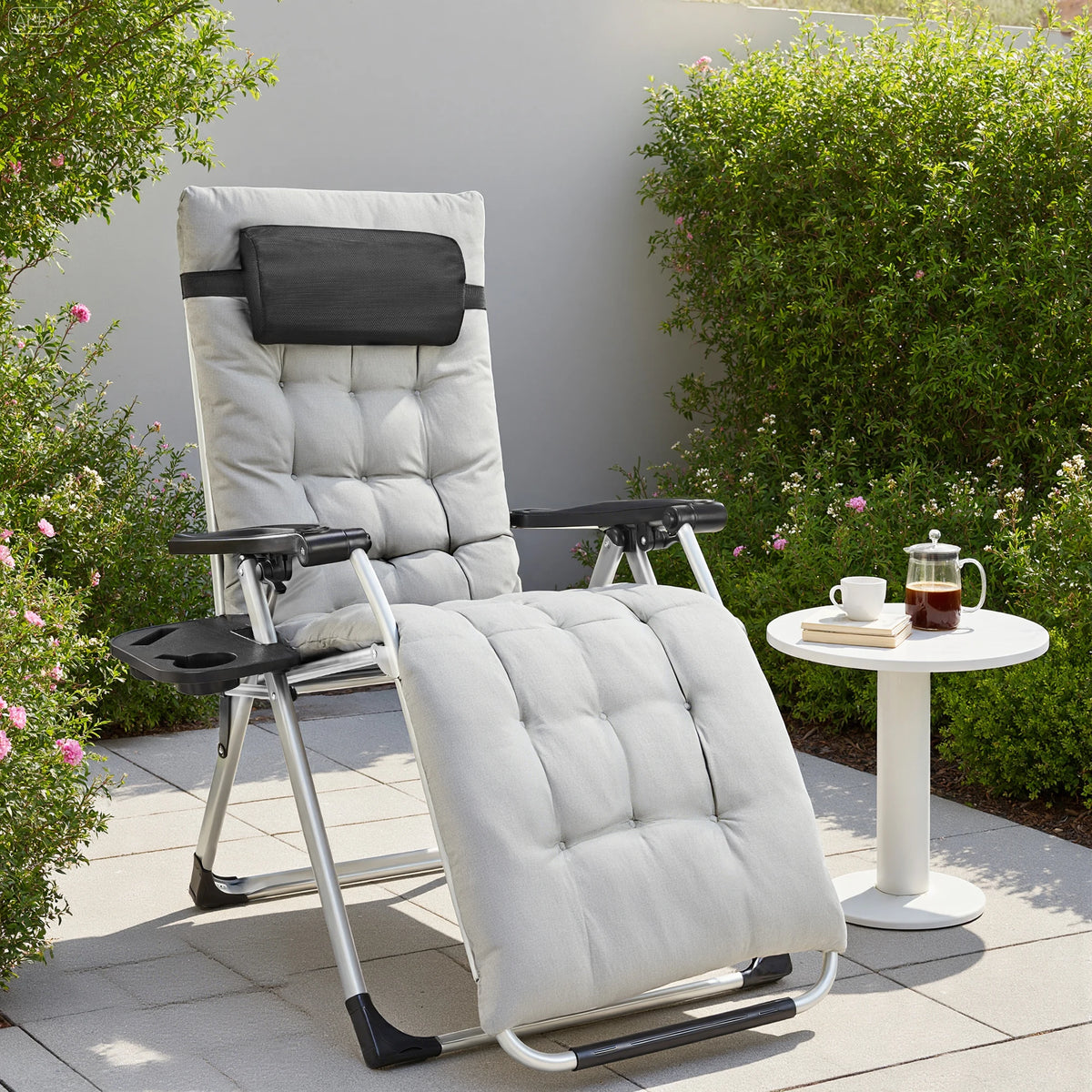 JHK Zero Gravity Folding Outdoor Lounge Chair With Cup Holder Tray