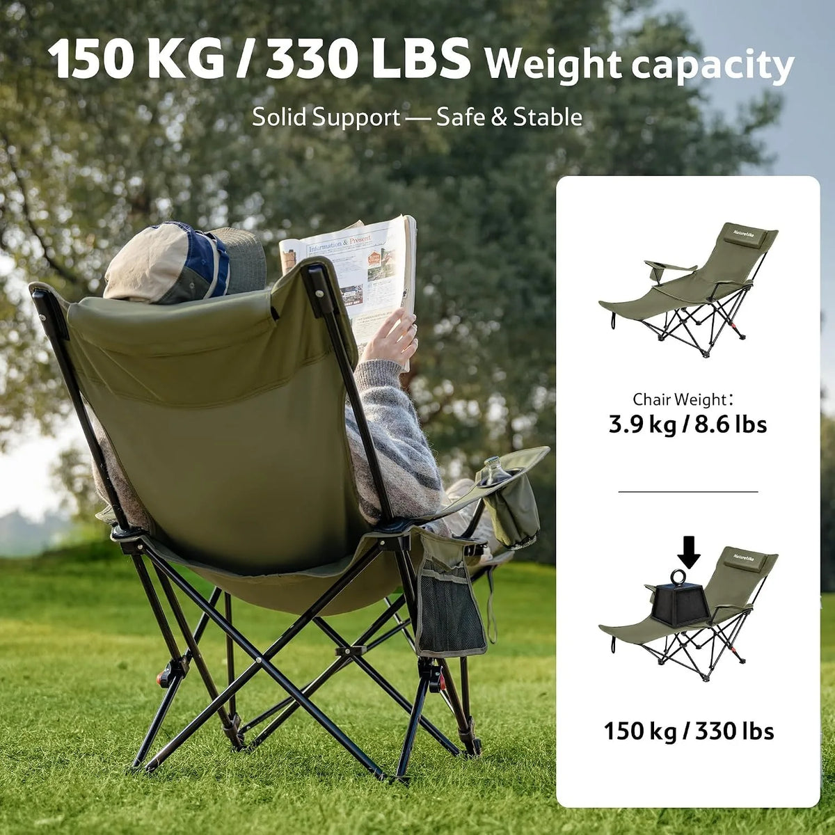Naturehike 3 Position Adjustable Reclining Camping Chair With Footrest