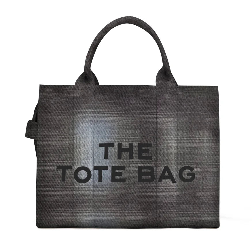 Denim Canvas Tote Bag With Zipper And Shoulder Strap