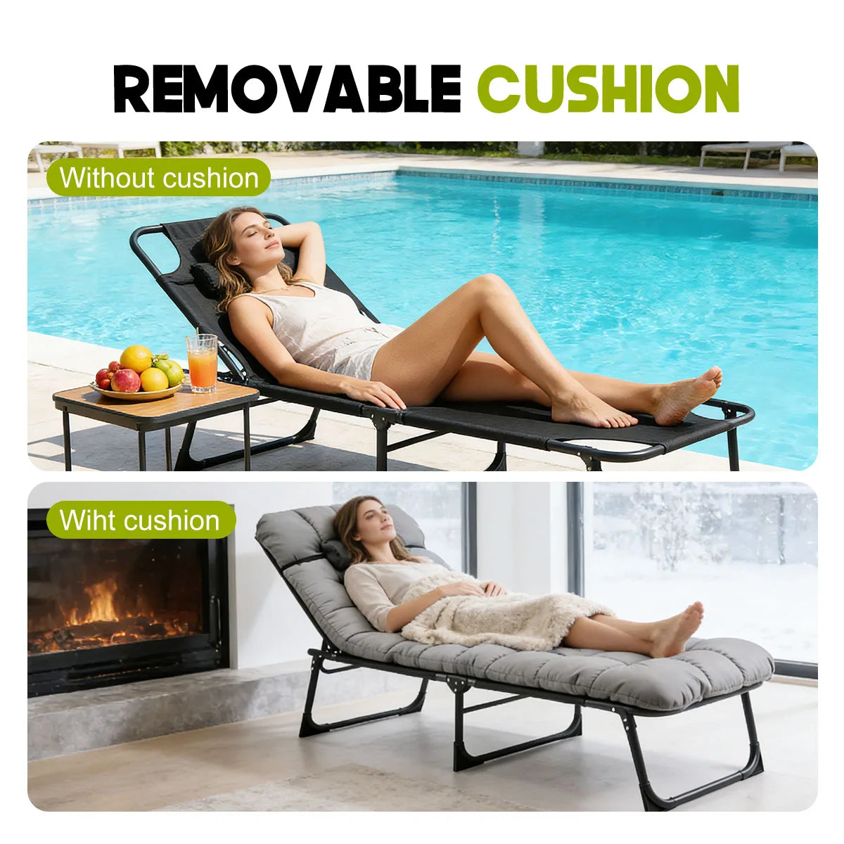 Adjustable Reclining Camping Lounge Chair With Soft Cushion