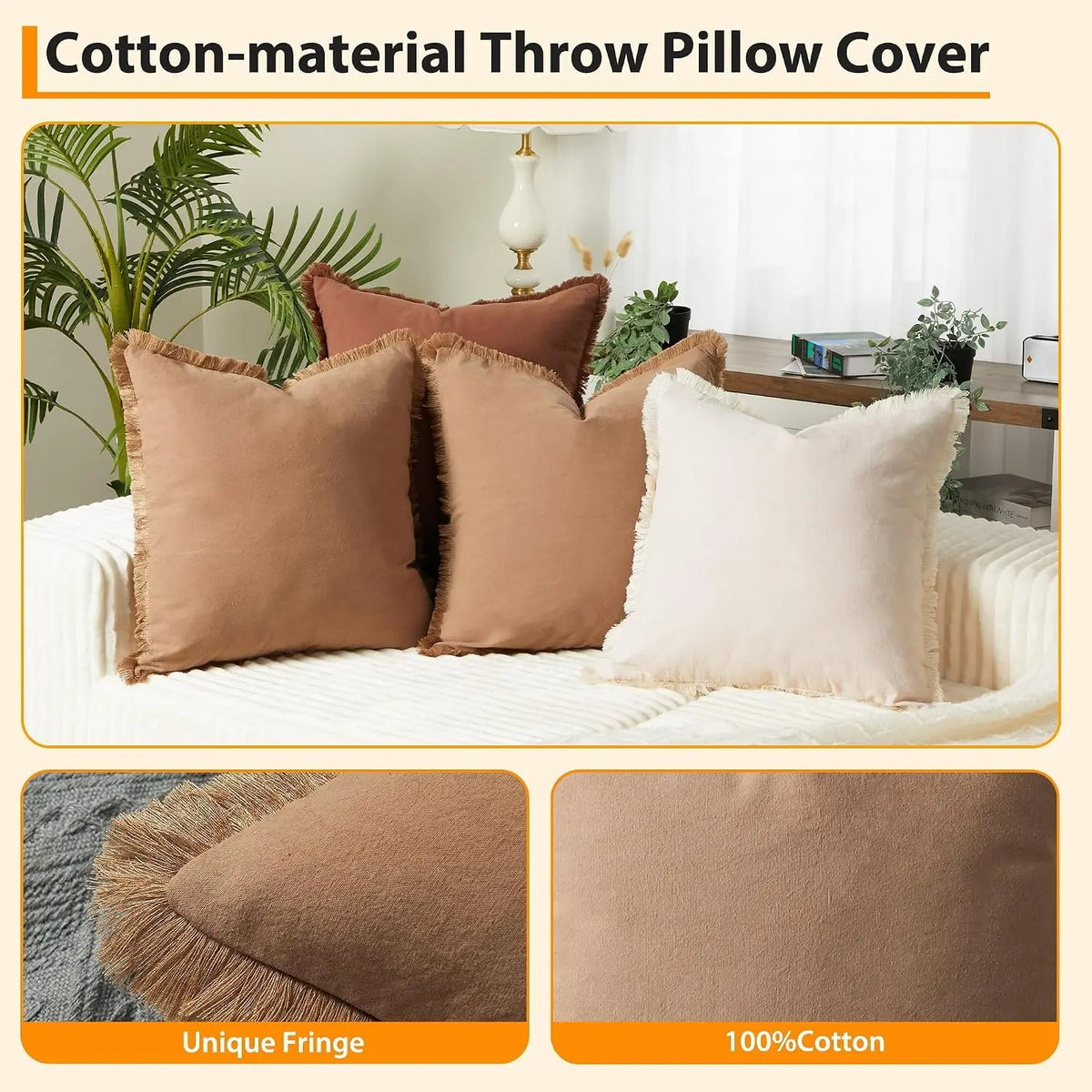 TWISTER.CK Washed Cotton Pillow Covers With Tassels Decorative Farmhouse