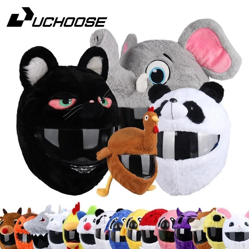 UchOOSE Cartoon Plush Motorcycle Helmet Cover With Flexible Ears