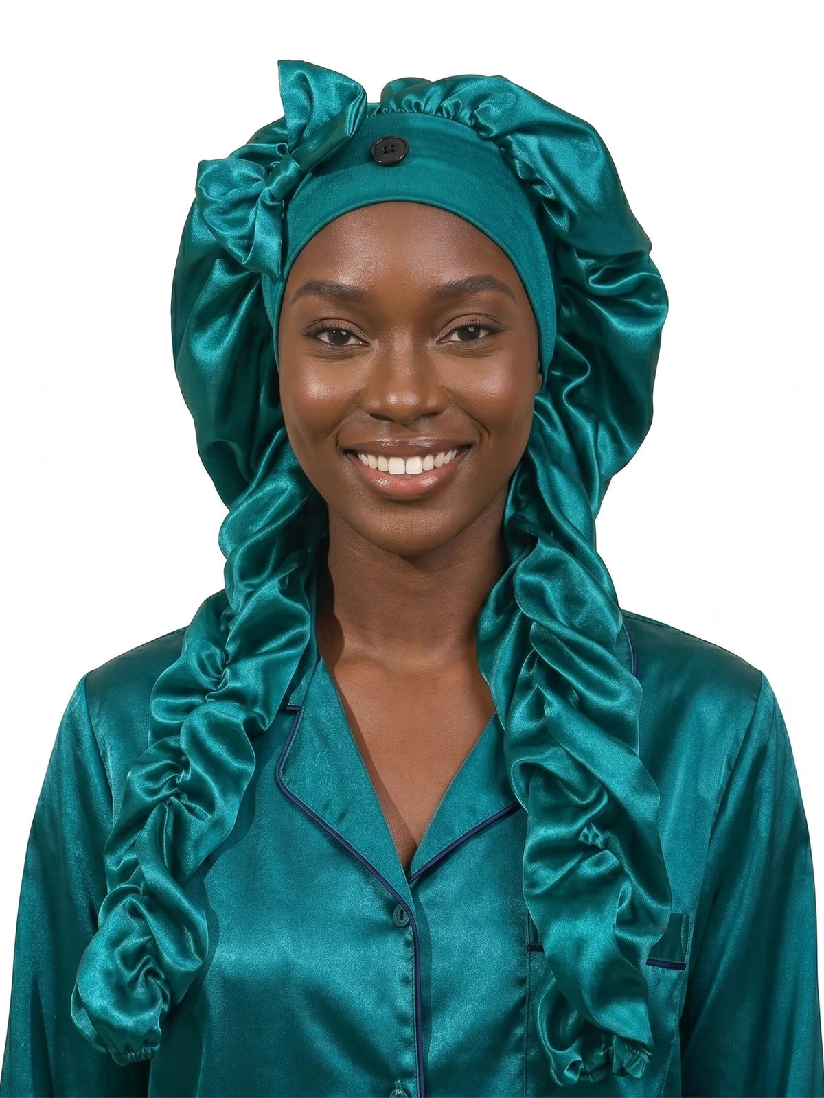 Heatless Satin Sleep Bonnet With Curling Ribbons For Hair