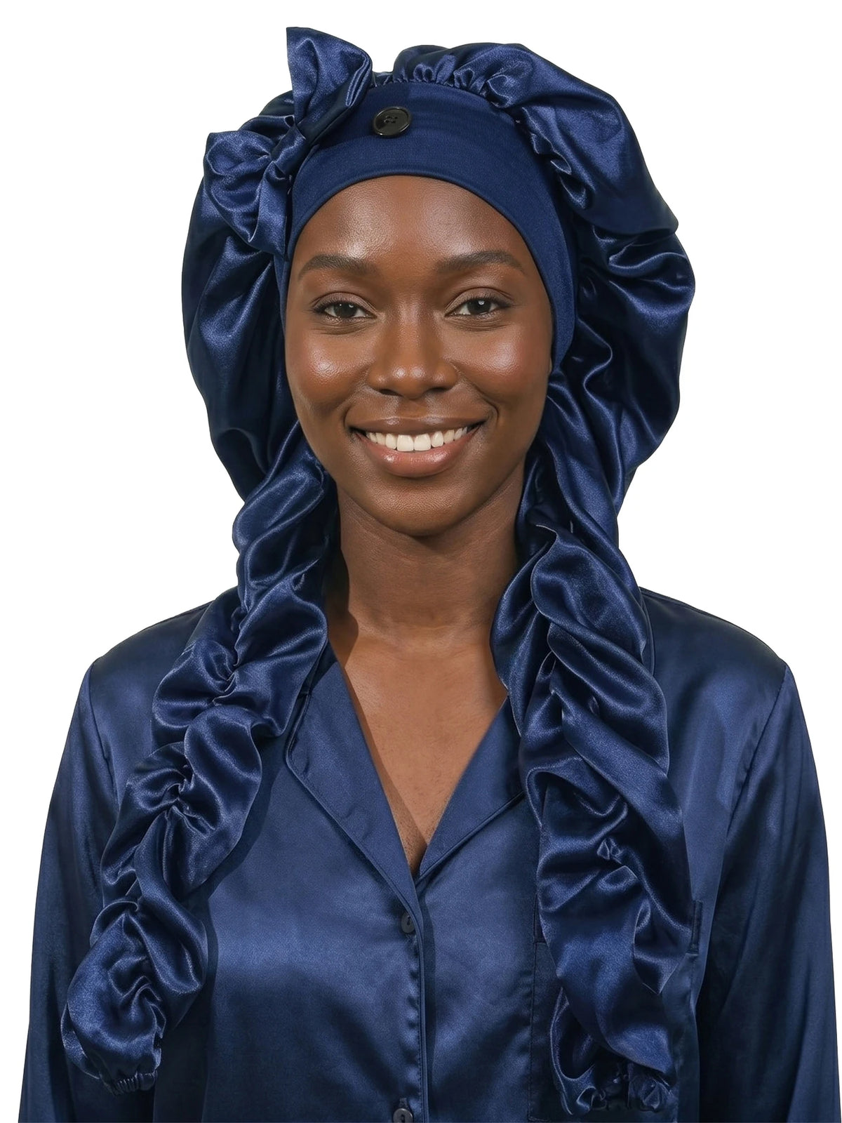 Heatless Satin Sleep Bonnet With Curling Ribbons For Hair