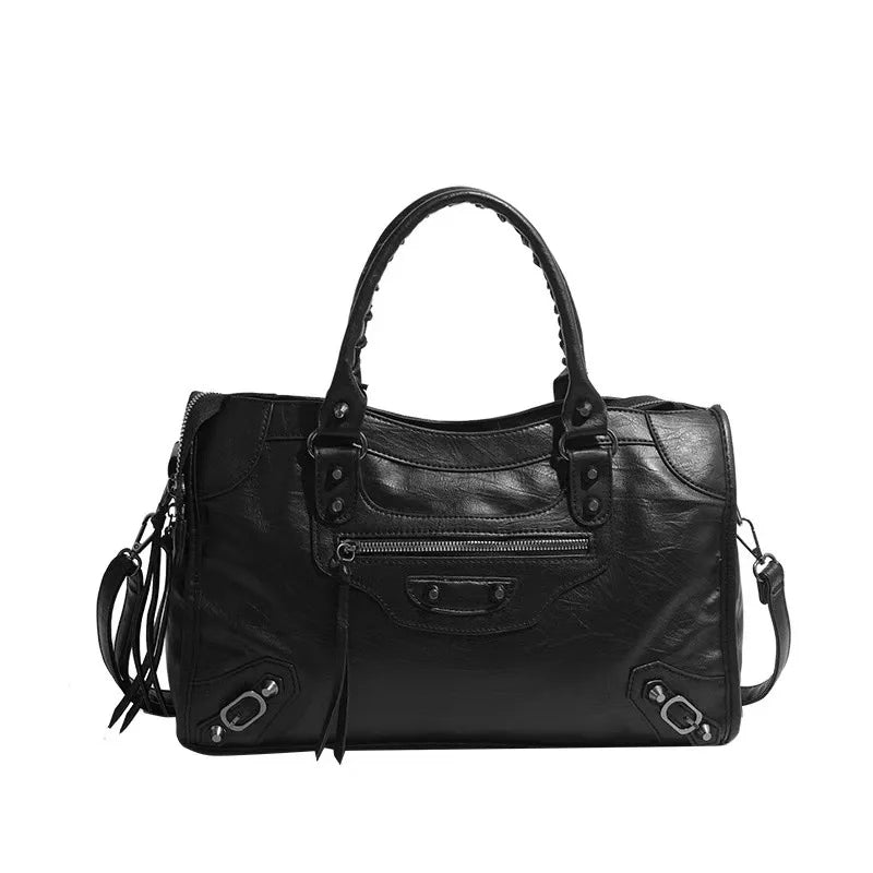 Women's Trendy Motorcycle Saddle Bag TPU Leather Shoulder Handbag