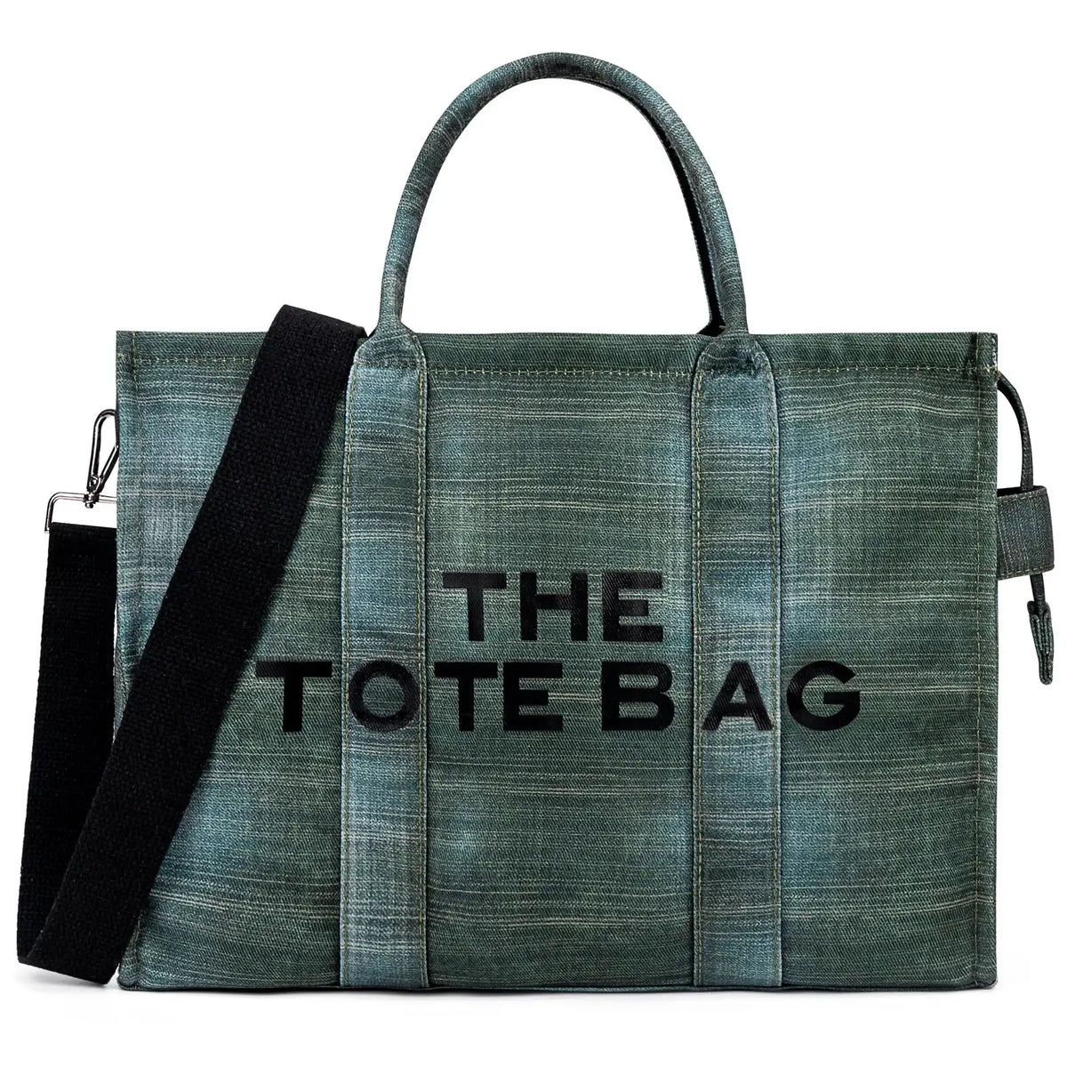 Denim Canvas Tote Bag With Zipper And Shoulder Strap