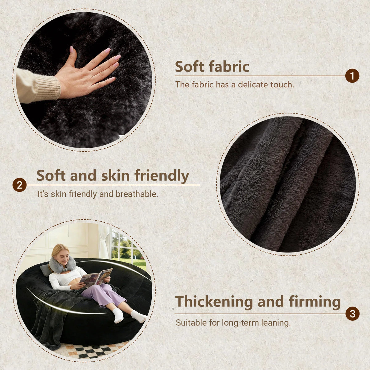 Adult Memory Foam Bean Bag Chair With Soft Washable Cover