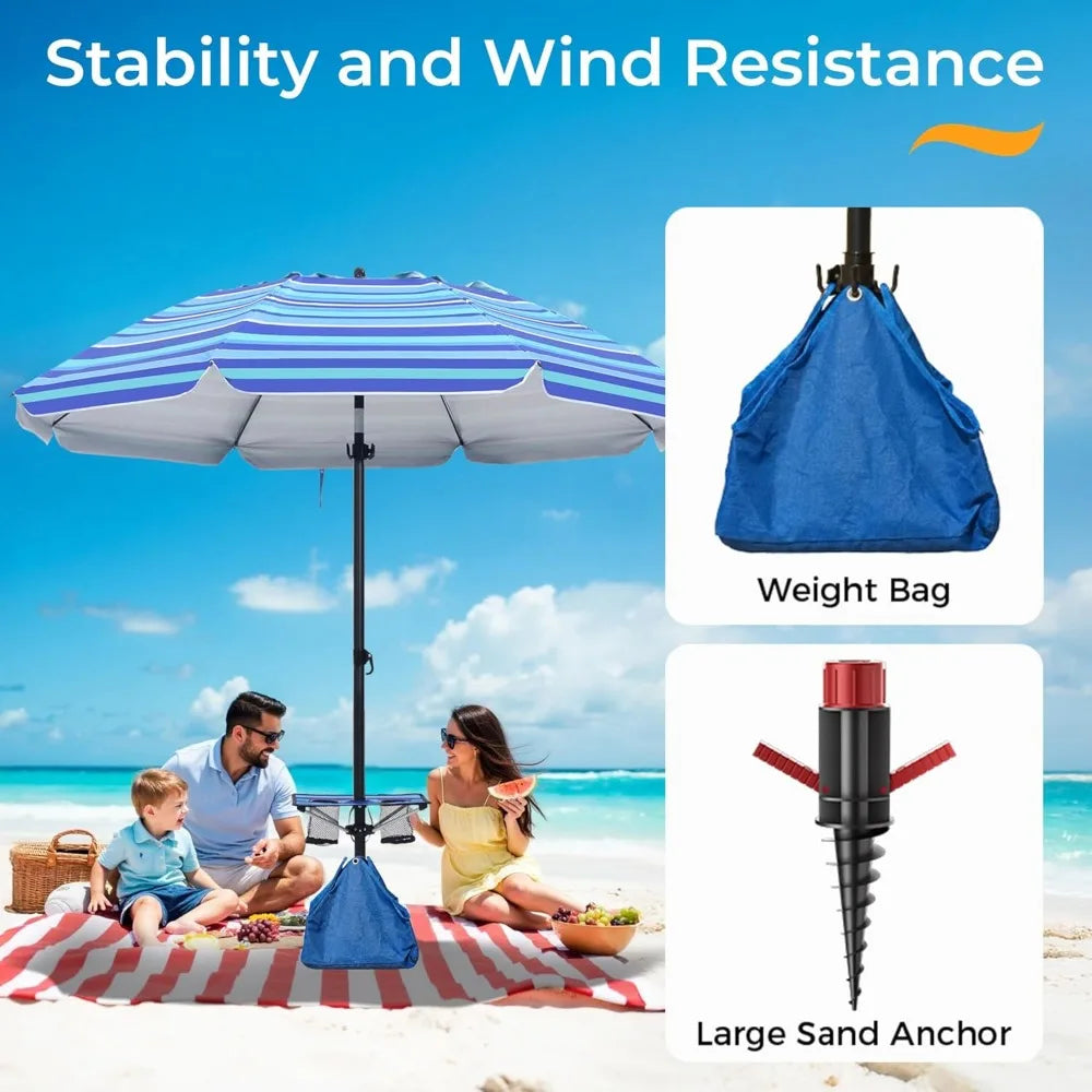 NBVCX Windproof Beach Umbrella With Adjustable Aluminum Pole And Anchor