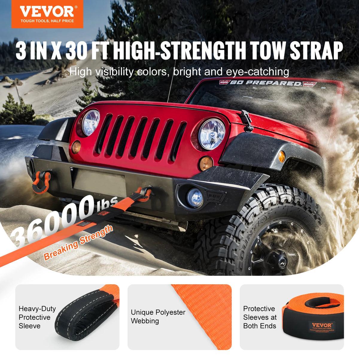Heavy Duty Polyester Tow Strap Recovery Kit For Jeep Trucks