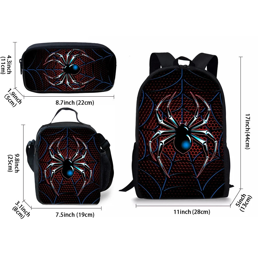 3D Cartoon Spider Pattern Three Piece School Backpack Set