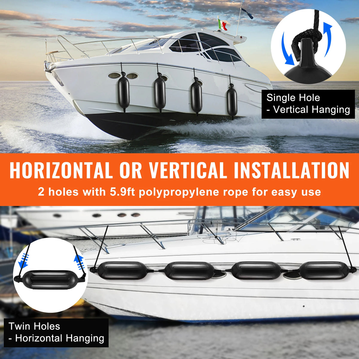 SucceBuy Inflatable Ribbed Boat Dock Fender With Pump And Ropes