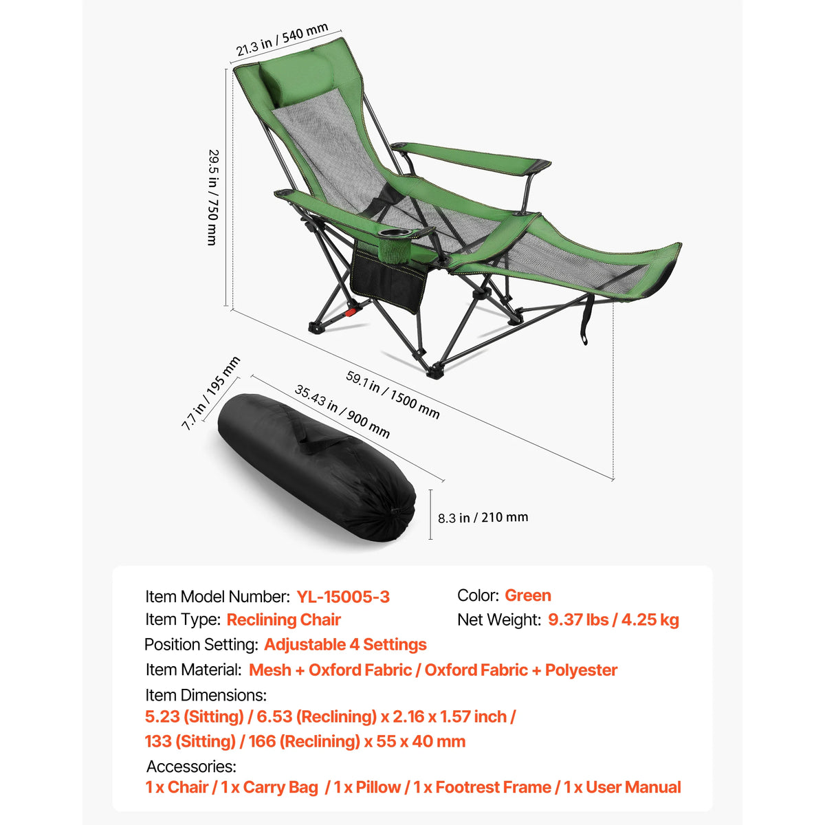 SucceBuy High Back Folding Camping Chair With Armrest