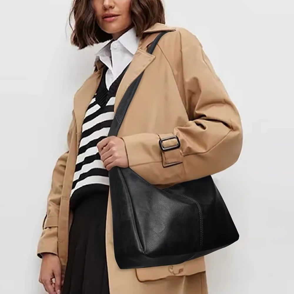 Womens Soft Vegan Leather Shoulder Handbag With Zipper Closure